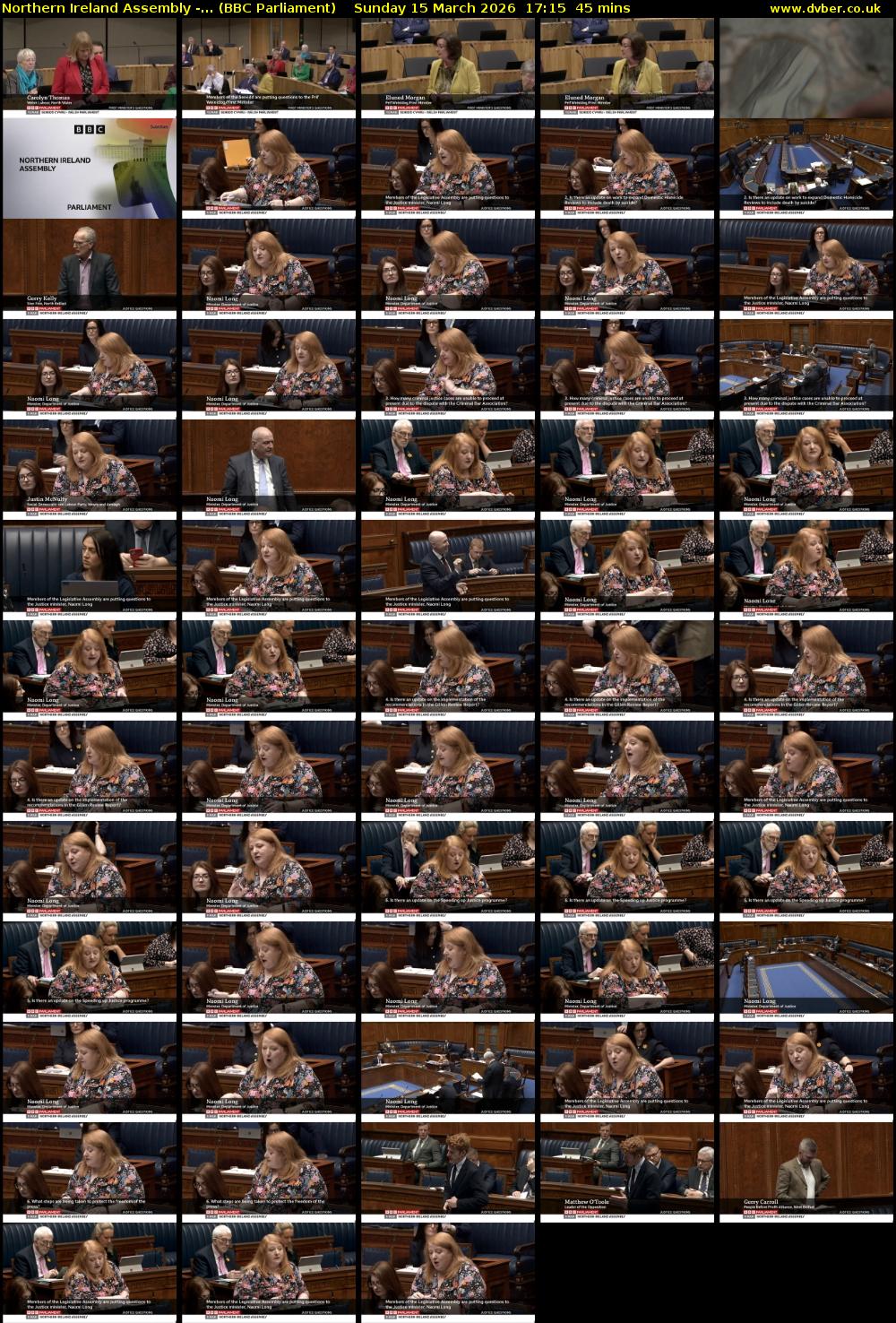 Northern Ireland Assembly -... (BBC Parliament) Sunday 15 March 2026 17:15 - 18:00