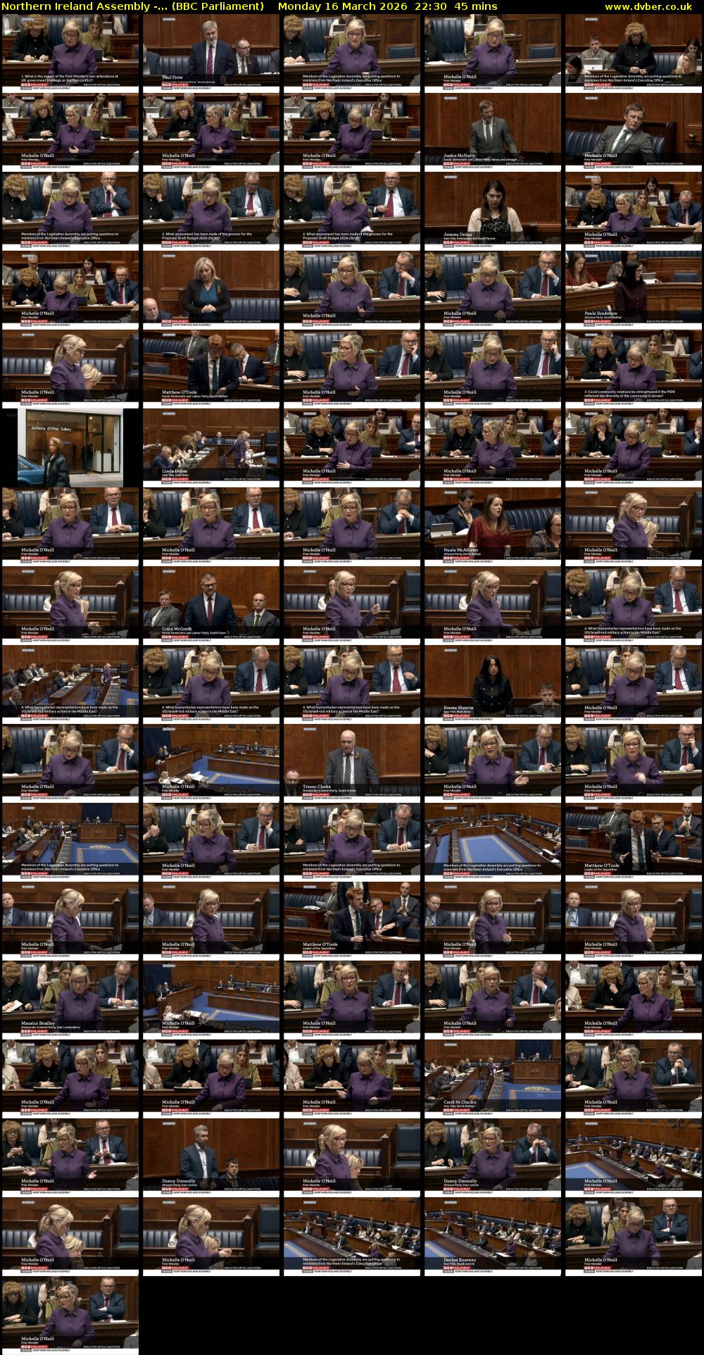 Northern Ireland Assembly -... (BBC Parliament) Monday 16 March 2026 22:30 - 23:15