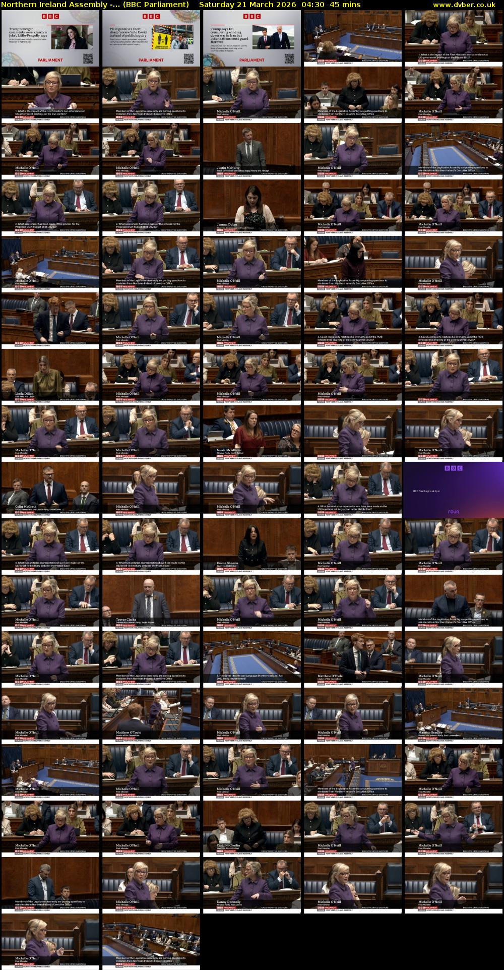 Northern Ireland Assembly -... (BBC Parliament) Saturday 21 March 2026 04:30 - 05:15