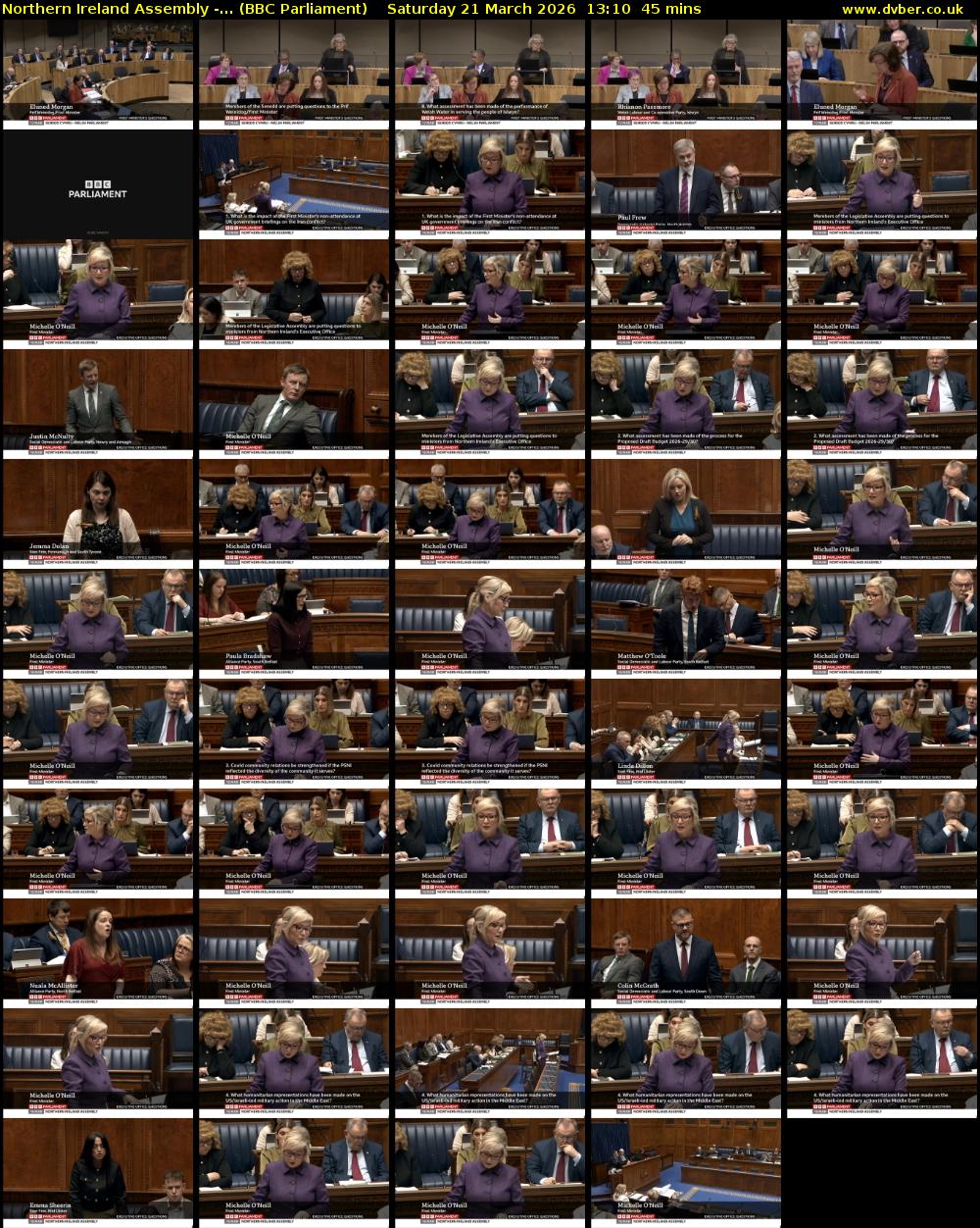 Northern Ireland Assembly -... (BBC Parliament) Saturday 21 March 2026 13:10 - 13:55