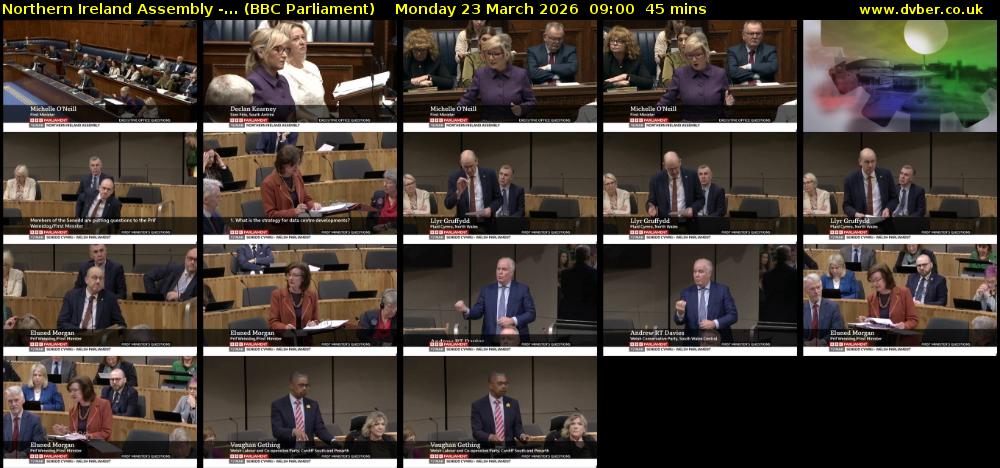 Northern Ireland Assembly -... (BBC Parliament) Monday 23 March 2026 09:00 - 09:45