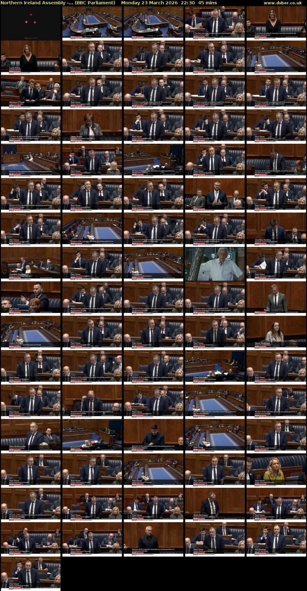 Northern Ireland Assembly -... (BBC Parliament) Monday 23 March 2026 22:30 - 23:15