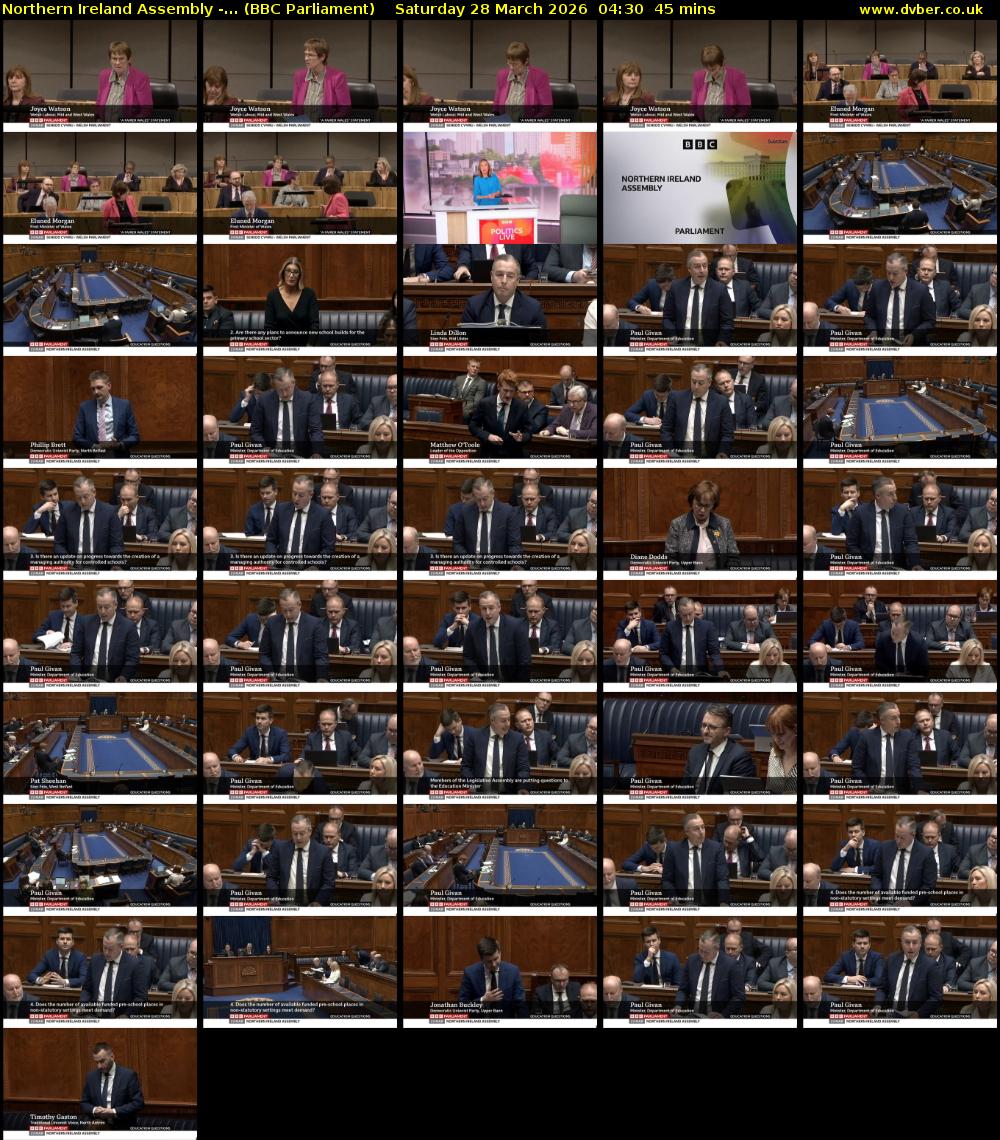 Northern Ireland Assembly -... (BBC Parliament) Saturday 28 March 2026 04:30 - 05:15