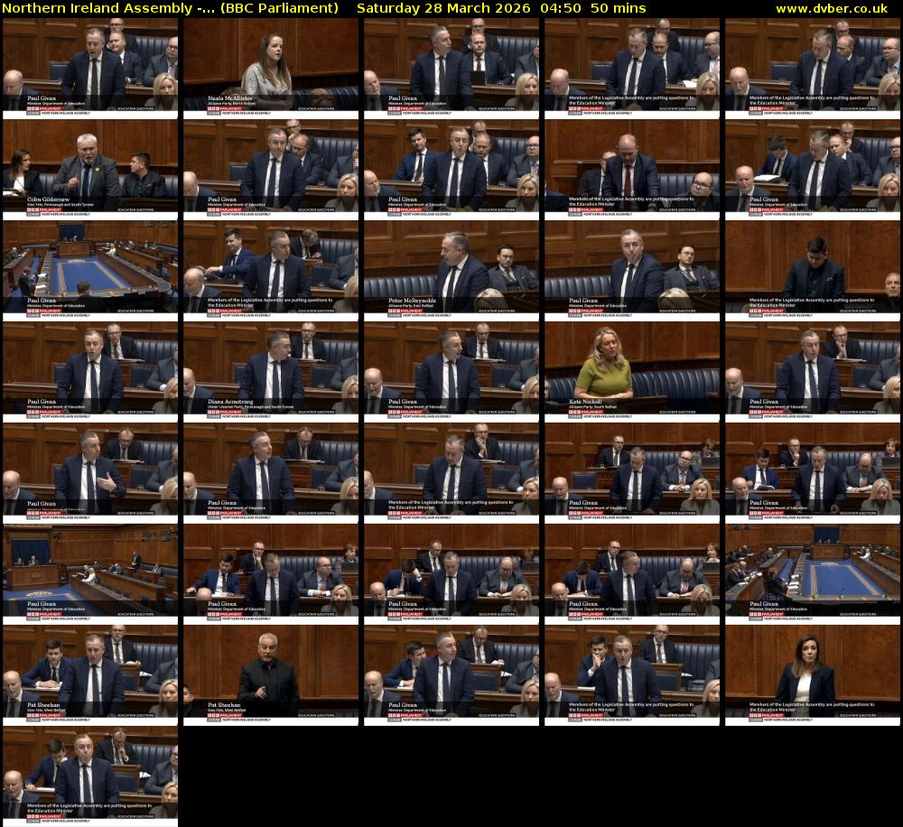 Northern Ireland Assembly -... (BBC Parliament) Saturday 28 March 2026 04:50 - 05:40