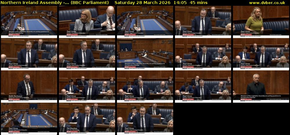Northern Ireland Assembly -... (BBC Parliament) Saturday 28 March 2026 14:05 - 14:50
