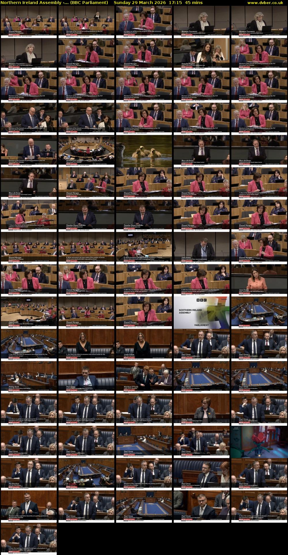 Northern Ireland Assembly -... (BBC Parliament) Sunday 29 March 2026 17:15 - 18:00