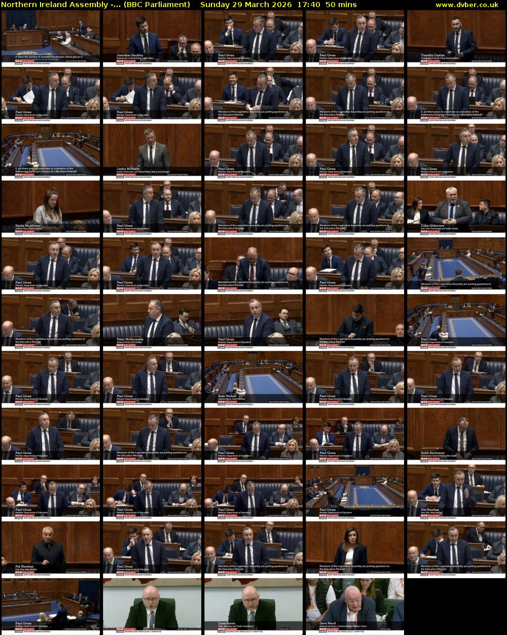 Northern Ireland Assembly -... (BBC Parliament) Sunday 29 March 2026 17:40 - 18:30