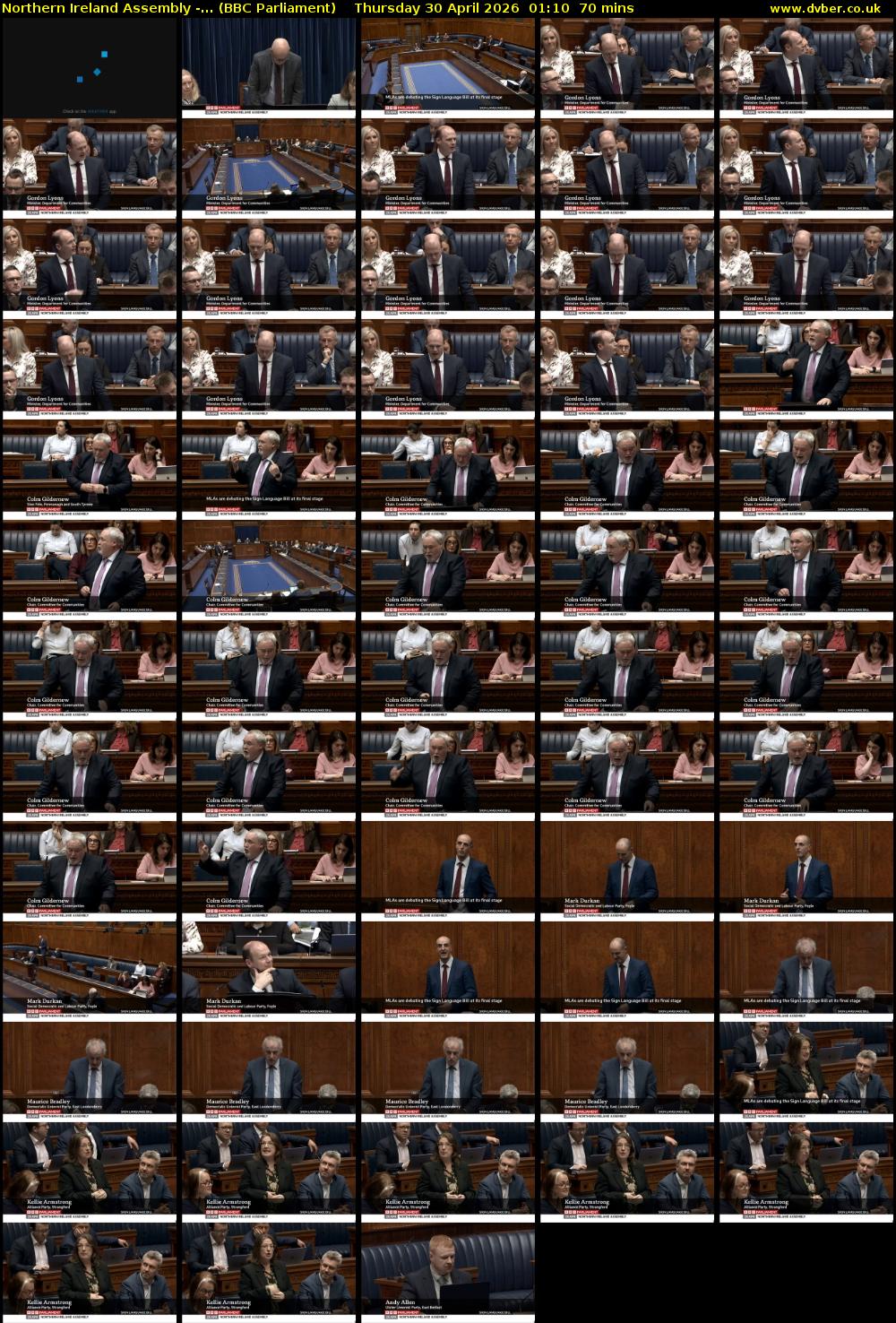 Northern Ireland Assembly -... (BBC Parliament) Thursday 30 April 2026 01:10 - 02:20