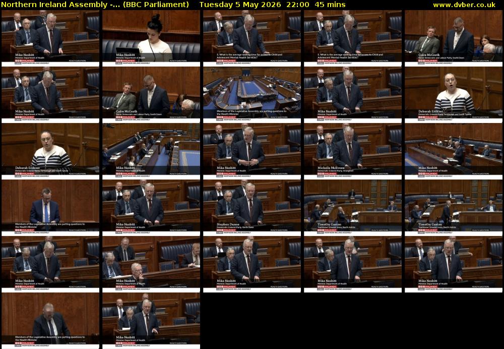 Northern Ireland Assembly -... (BBC Parliament) Tuesday 5 May 2026 22:00 - 22:45