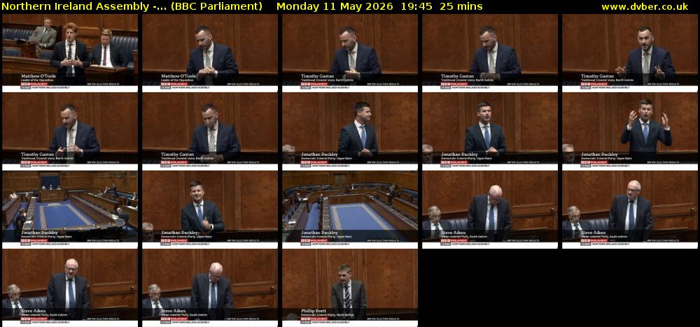 Northern Ireland Assembly -... (BBC Parliament) Monday 11 May 2026 19:45 - 20:10