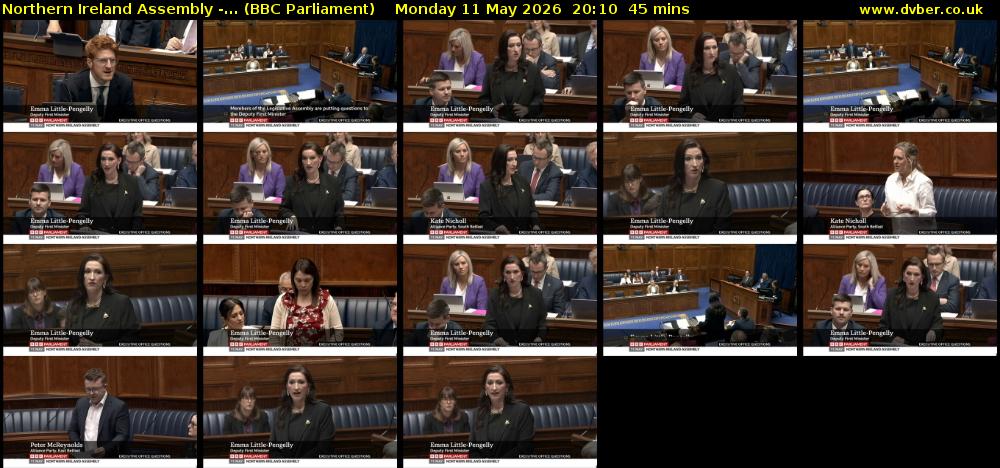 Northern Ireland Assembly -... (BBC Parliament) Monday 11 May 2026 20:10 - 20:55