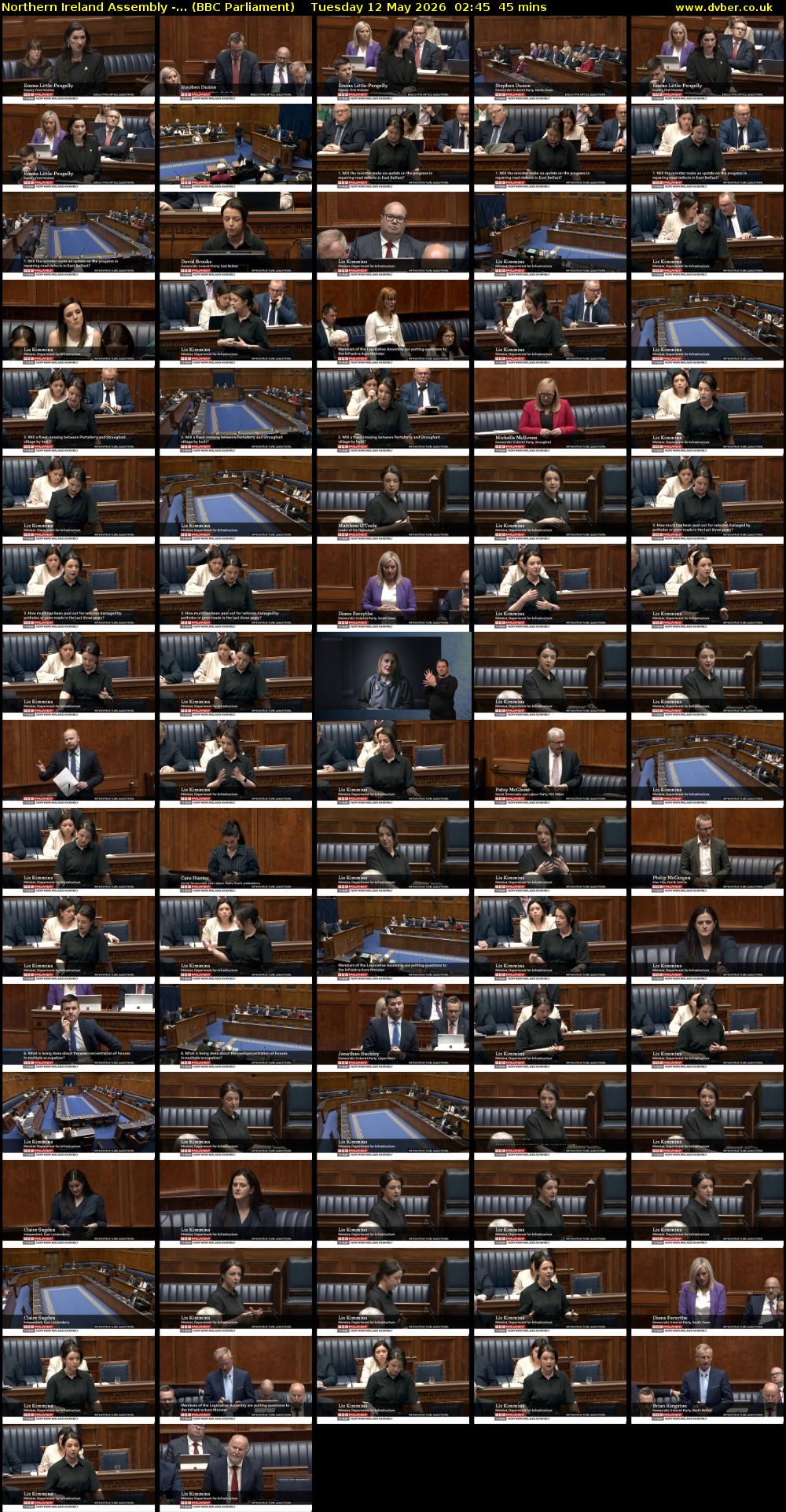 Northern Ireland Assembly -... (BBC Parliament) Tuesday 12 May 2026 02:45 - 03:30
