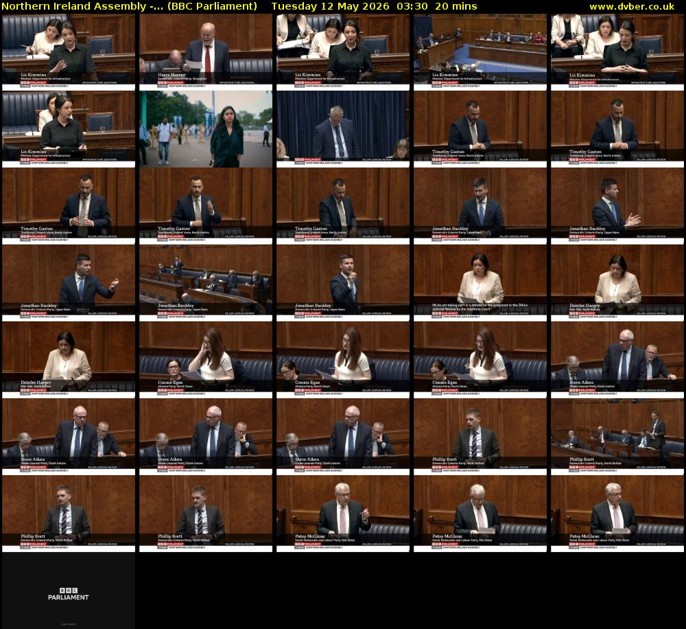 Northern Ireland Assembly -... (BBC Parliament) Tuesday 12 May 2026 03:30 - 03:50