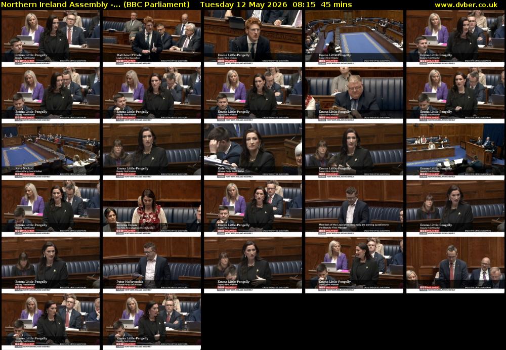 Northern Ireland Assembly -... (BBC Parliament) Tuesday 12 May 2026 08:15 - 09:00