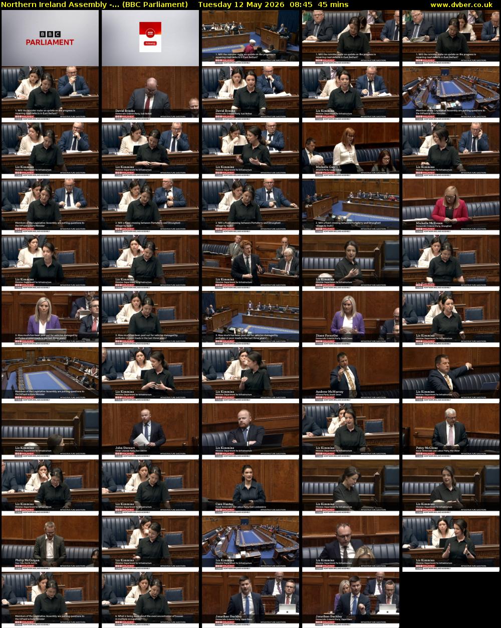 Northern Ireland Assembly -... (BBC Parliament) Tuesday 12 May 2026 08:45 - 09:30