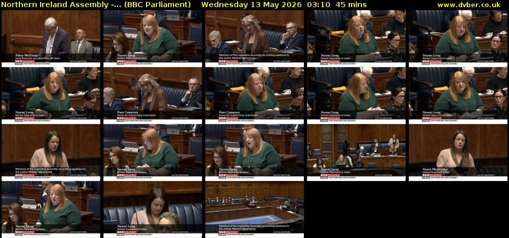 Northern Ireland Assembly -... (BBC Parliament) Wednesday 13 May 2026 03:10 - 03:55