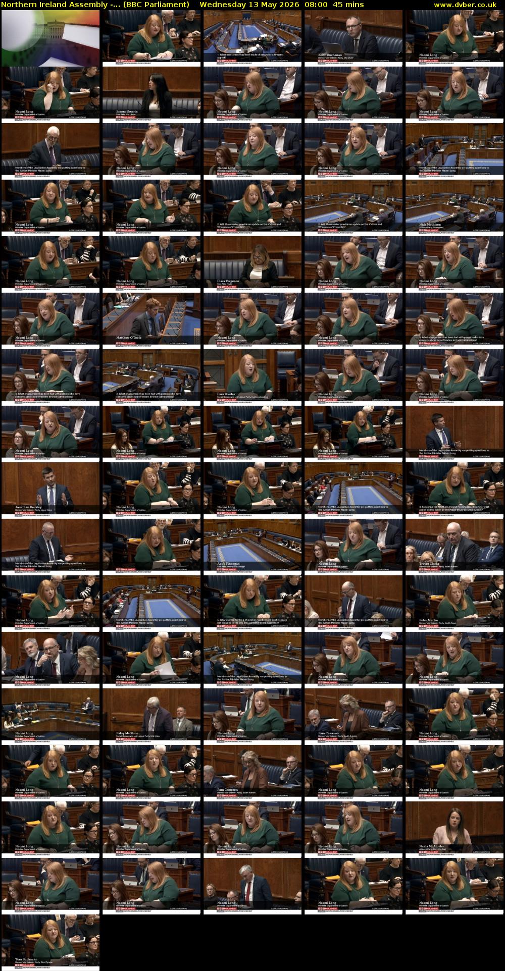 Northern Ireland Assembly -... (BBC Parliament) Wednesday 13 May 2026 08:00 - 08:45