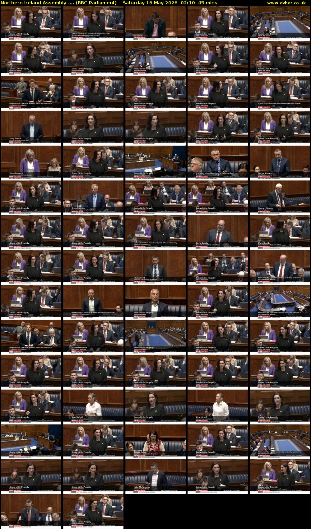Northern Ireland Assembly -... (BBC Parliament) Saturday 16 May 2026 02:10 - 02:55