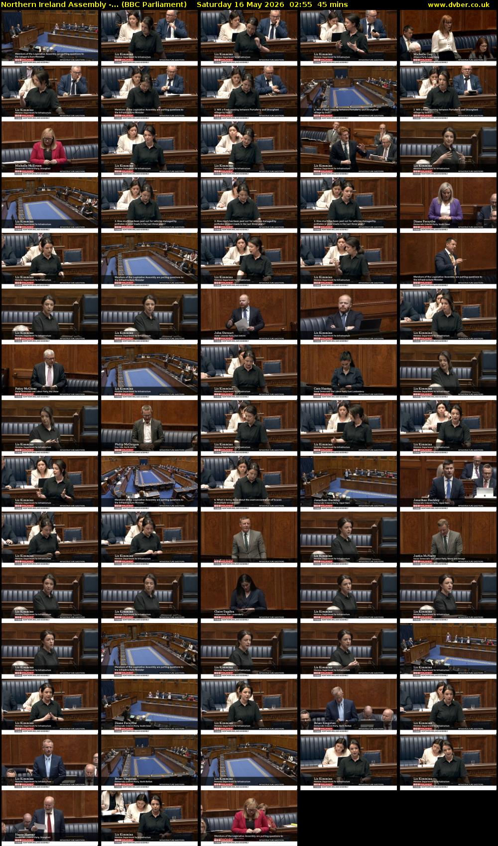 Northern Ireland Assembly -... (BBC Parliament) Saturday 16 May 2026 02:55 - 03:40