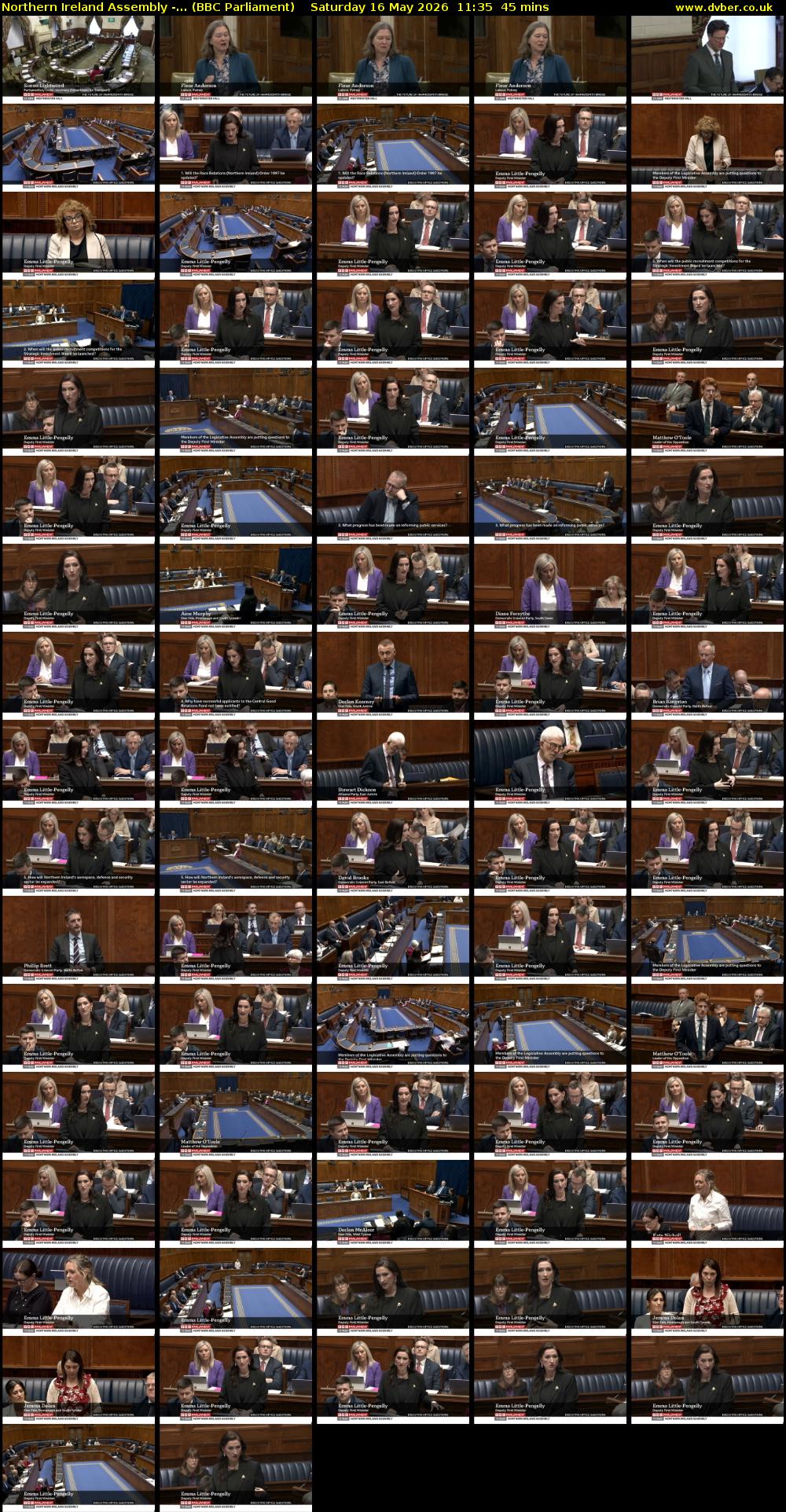 Northern Ireland Assembly -... (BBC Parliament) Saturday 16 May 2026 11:35 - 12:20