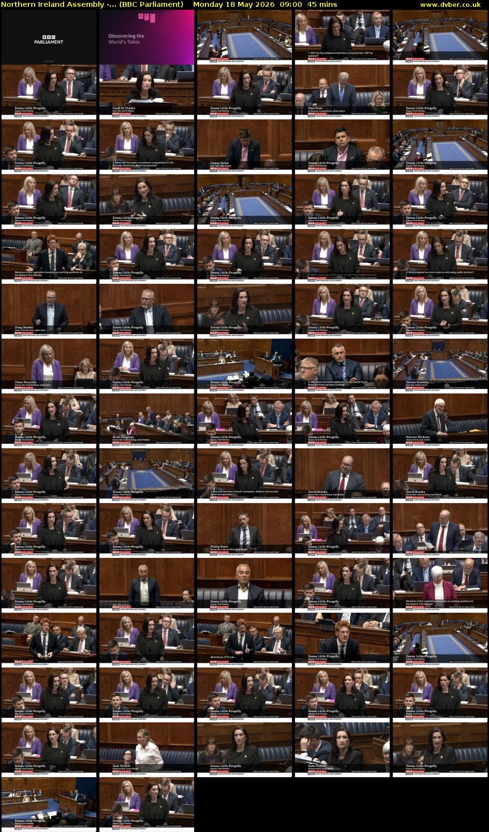 Northern Ireland Assembly -... (BBC Parliament) Monday 18 May 2026 09:00 - 09:45
