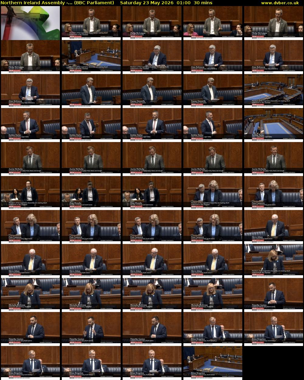 Northern Ireland Assembly -... (BBC Parliament) Saturday 23 May 2026 01:00 - 01:30