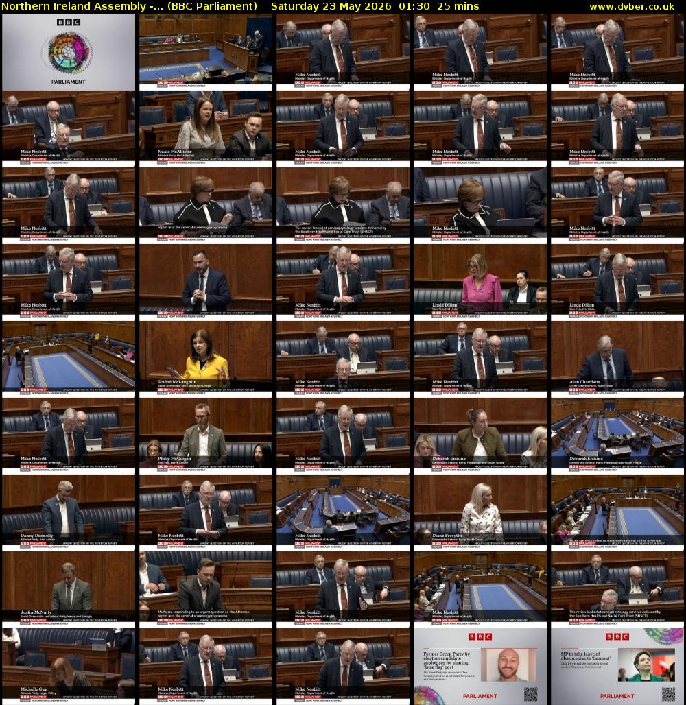 Northern Ireland Assembly -... (BBC Parliament) Saturday 23 May 2026 01:30 - 01:55