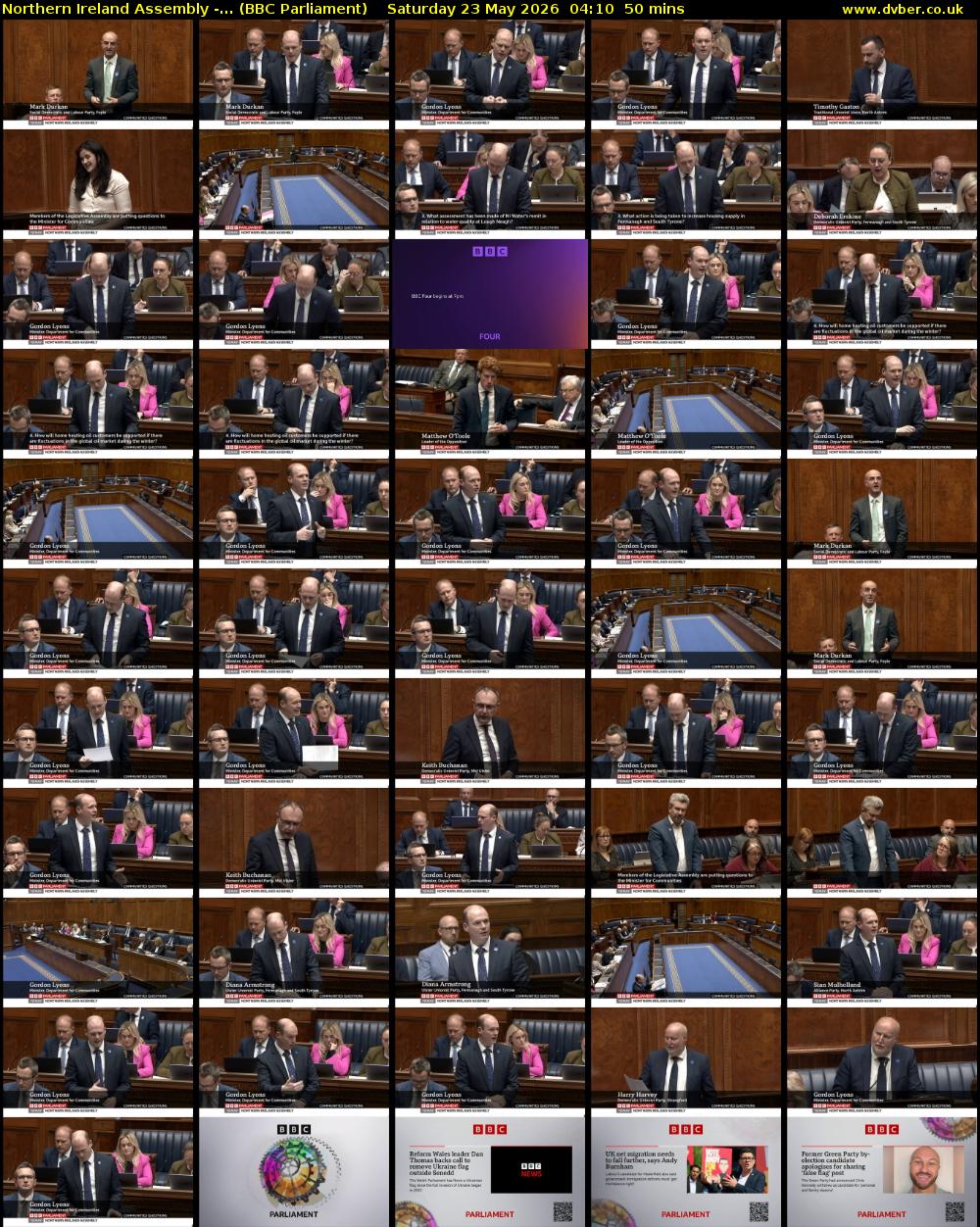 Northern Ireland Assembly -... (BBC Parliament) Saturday 23 May 2026 04:10 - 05:00