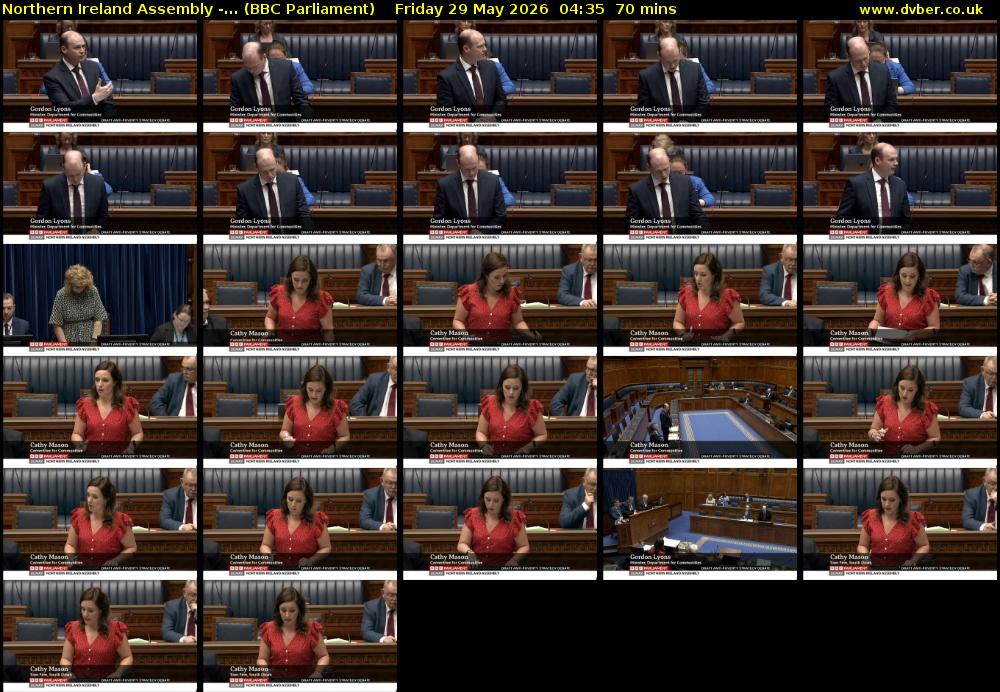 Northern Ireland Assembly -... (BBC Parliament) Friday 29 May 2026 04:35 - 05:45