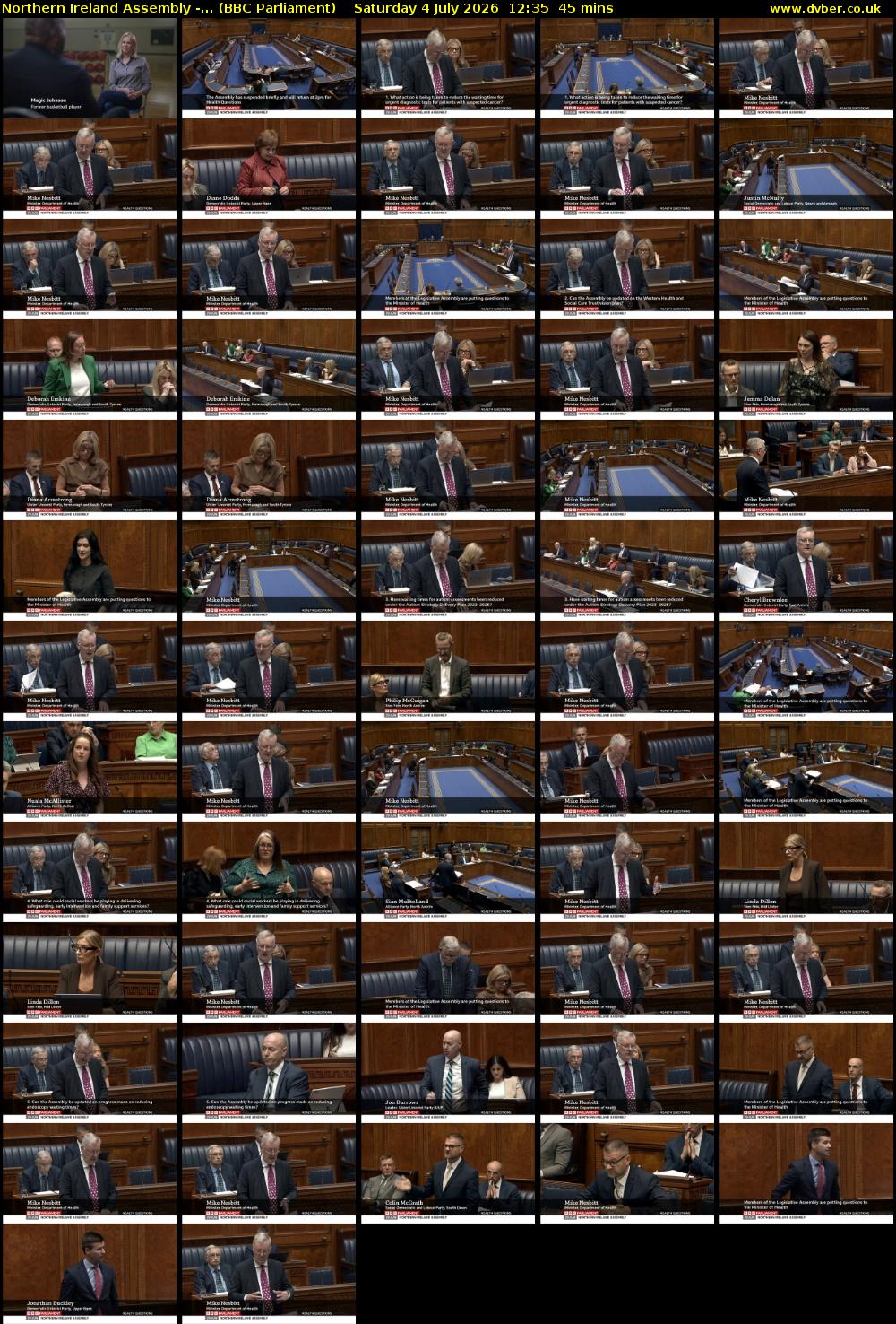 Northern Ireland Assembly -... (BBC Parliament) Saturday 4 July 2026 12:35 - 13:20