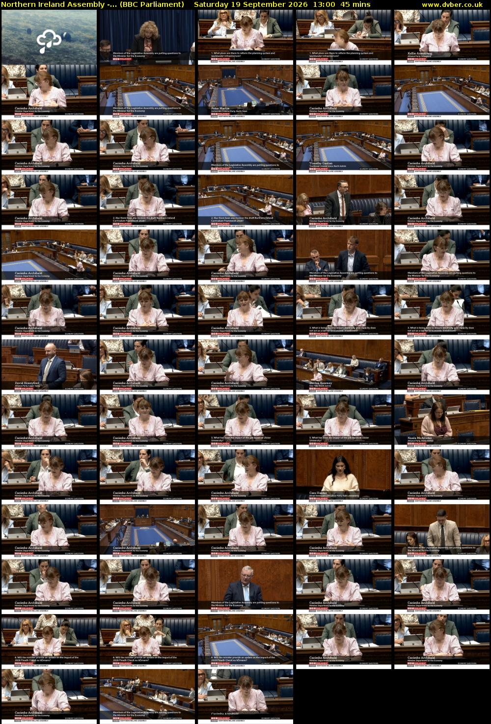 Northern Ireland Assembly -... (BBC Parliament) Saturday 19 September 2026 13:00 - 13:45