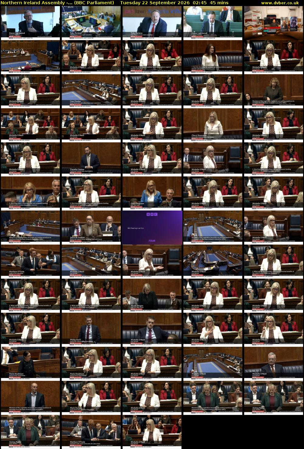 Northern Ireland Assembly -... (BBC Parliament) Tuesday 22 September 2026 02:45 - 03:30