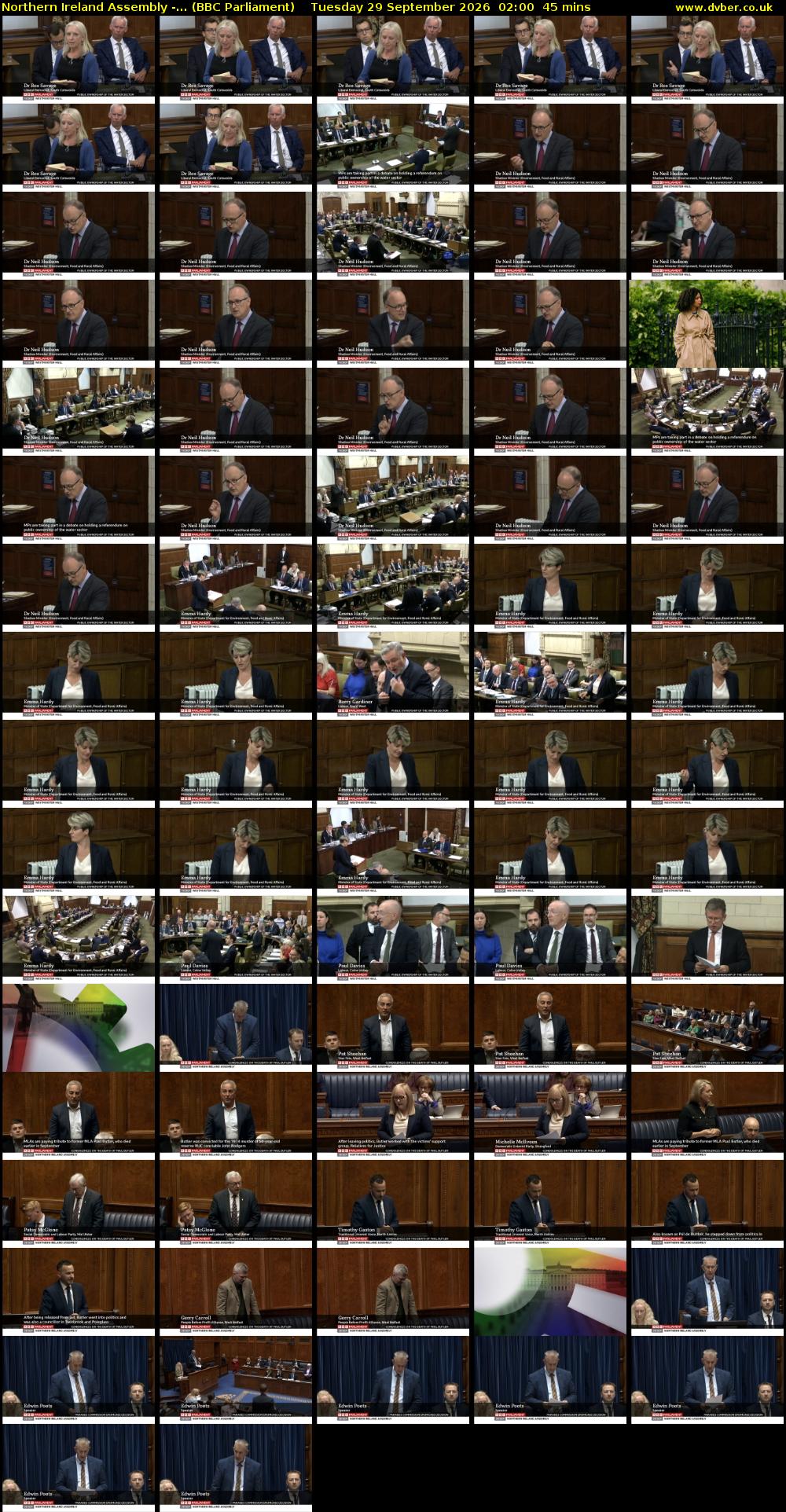 Northern Ireland Assembly -... (BBC Parliament) Tuesday 29 September 2026 02:00 - 02:45