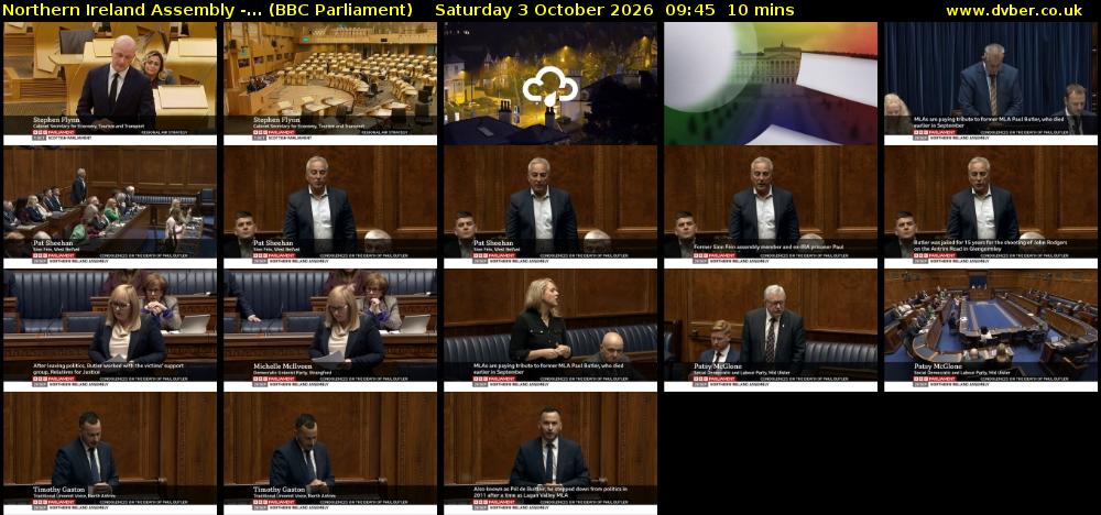 Northern Ireland Assembly -... (BBC Parliament) Saturday 3 October 2026 09:45 - 09:55