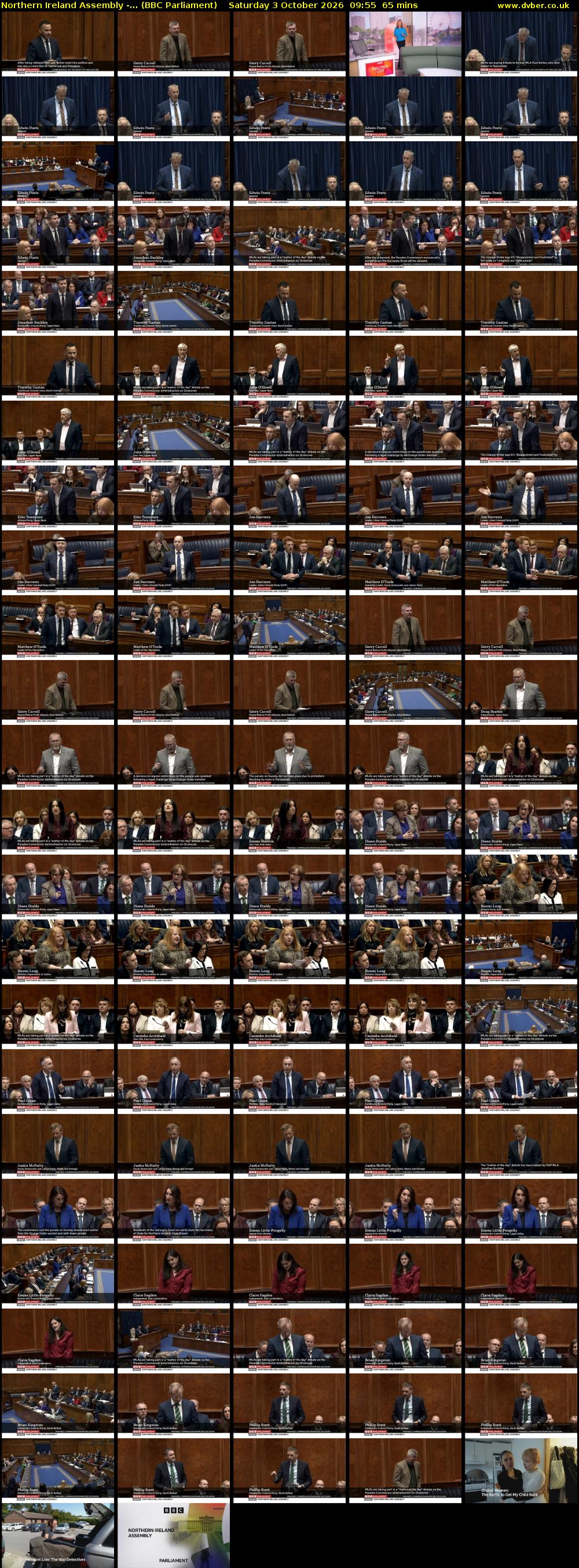 Northern Ireland Assembly -... (BBC Parliament) Saturday 3 October 2026 09:55 - 11:00
