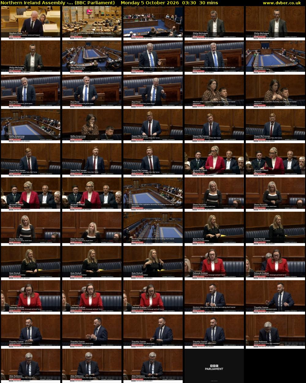 Northern Ireland Assembly -... (BBC Parliament) Monday 5 October 2026 03:30 - 04:00