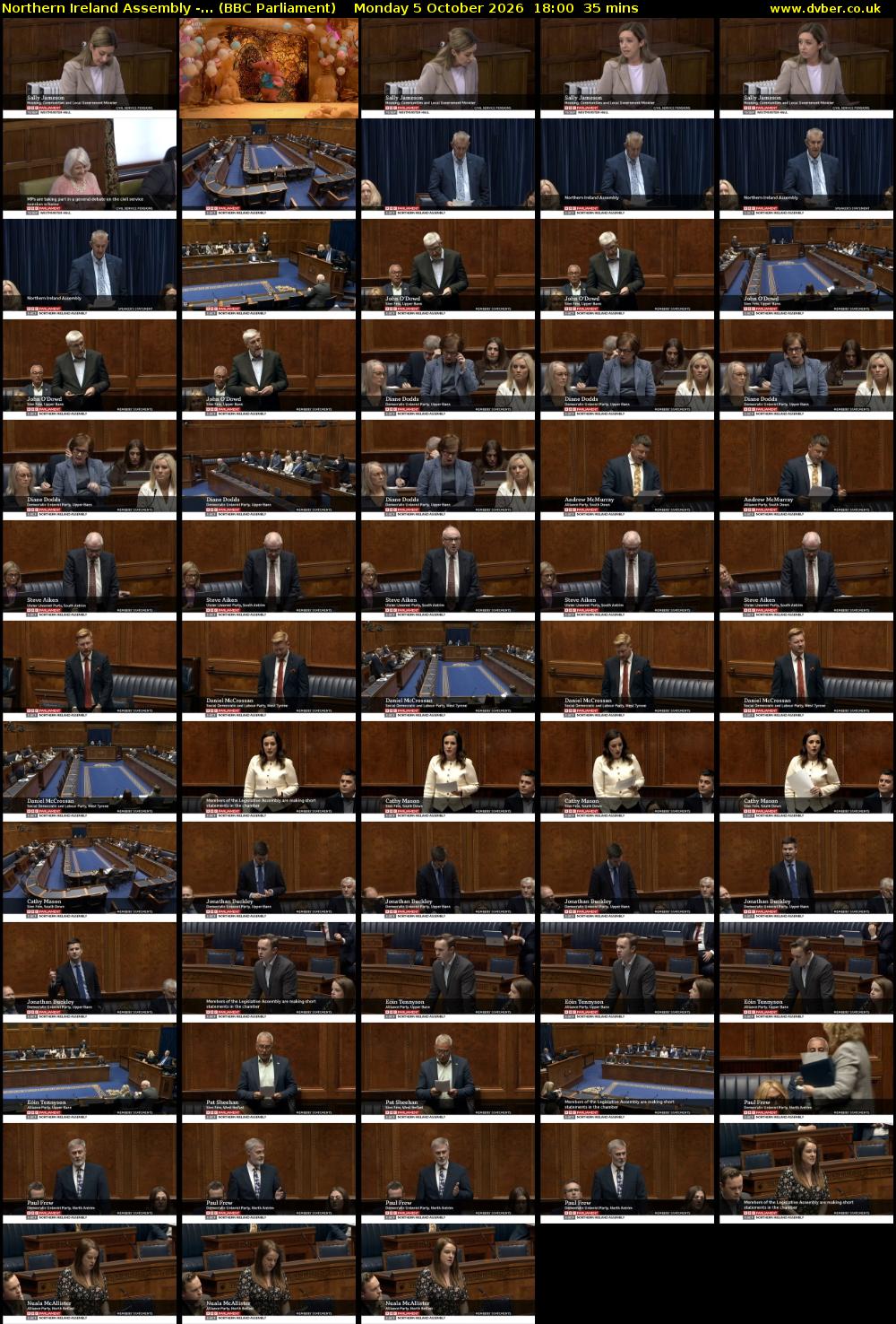 Northern Ireland Assembly -... (BBC Parliament) Monday 5 October 2026 18:00 - 18:35