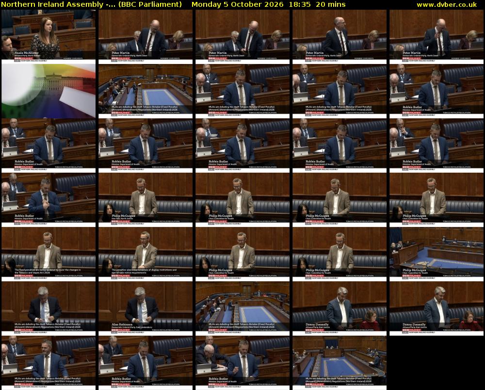 Northern Ireland Assembly -... (BBC Parliament) Monday 5 October 2026 18:35 - 18:55