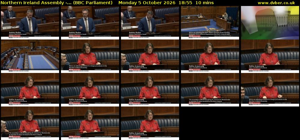 Northern Ireland Assembly -... (BBC Parliament) Monday 5 October 2026 18:55 - 19:05