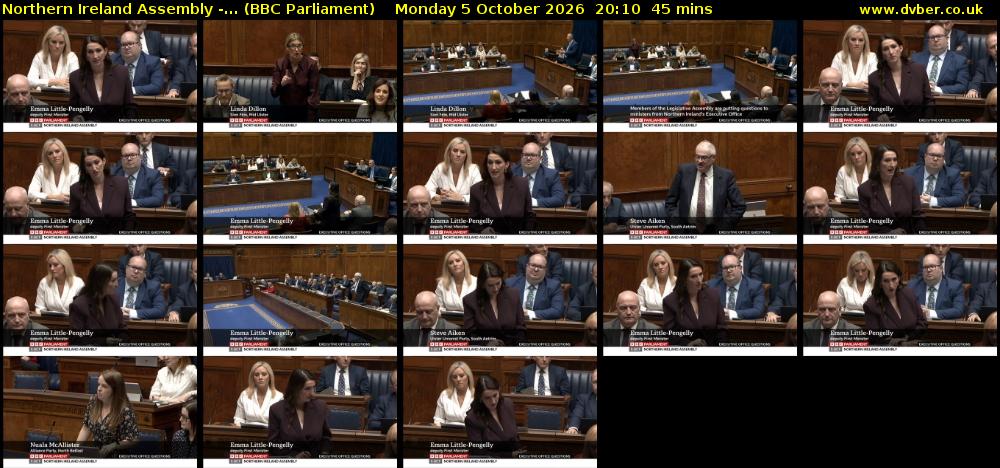 Northern Ireland Assembly -... (BBC Parliament) Monday 5 October 2026 20:10 - 20:55