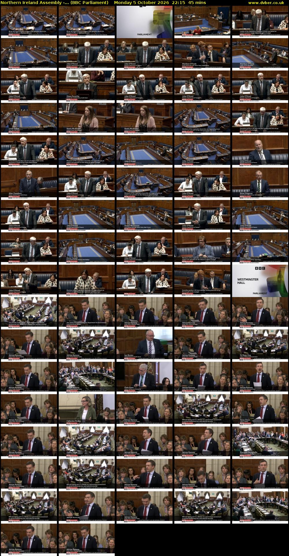 Northern Ireland Assembly -... (BBC Parliament) Monday 5 October 2026 22:15 - 23:00