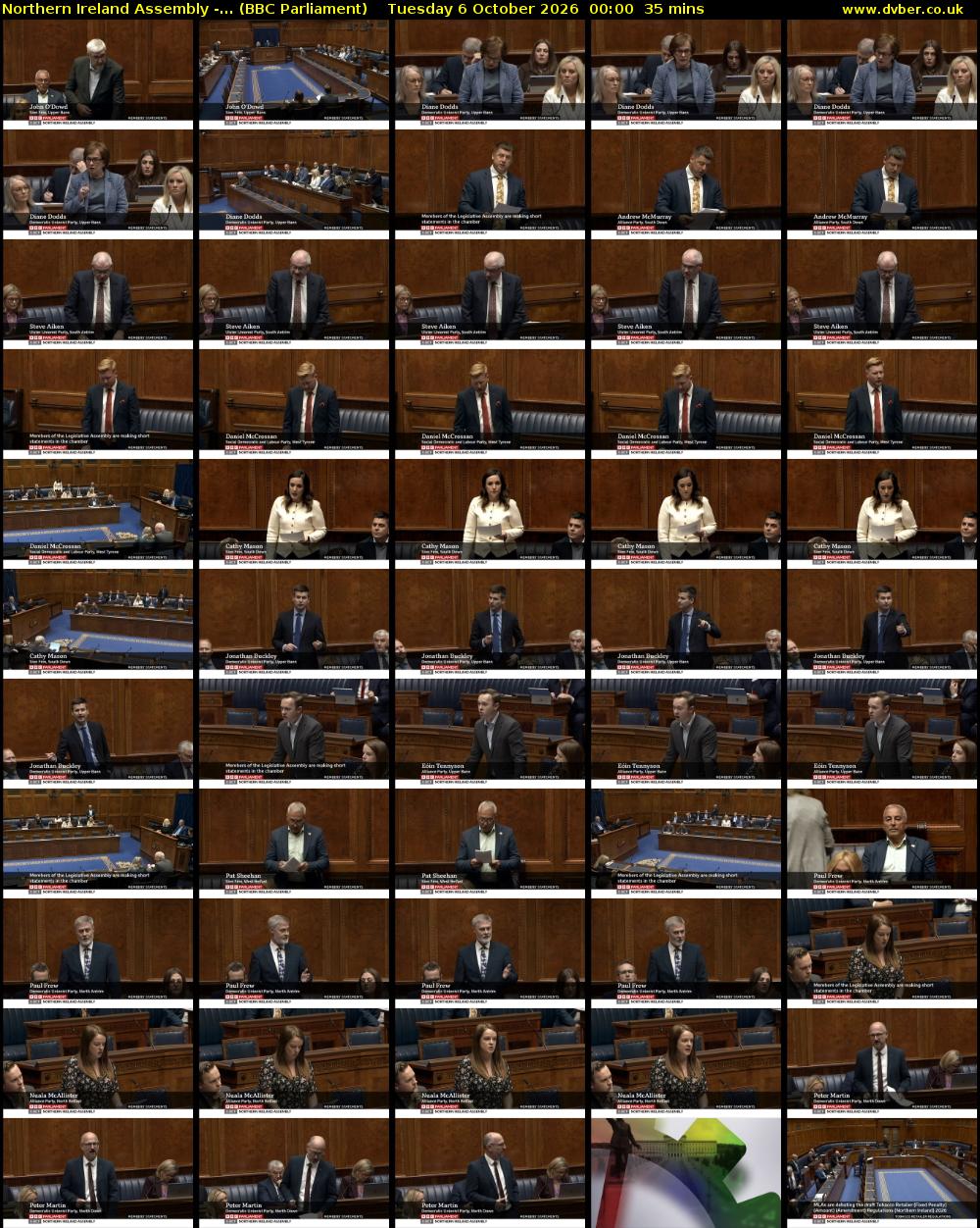 Northern Ireland Assembly -... (BBC Parliament) Tuesday 6 October 2026 00:00 - 00:35