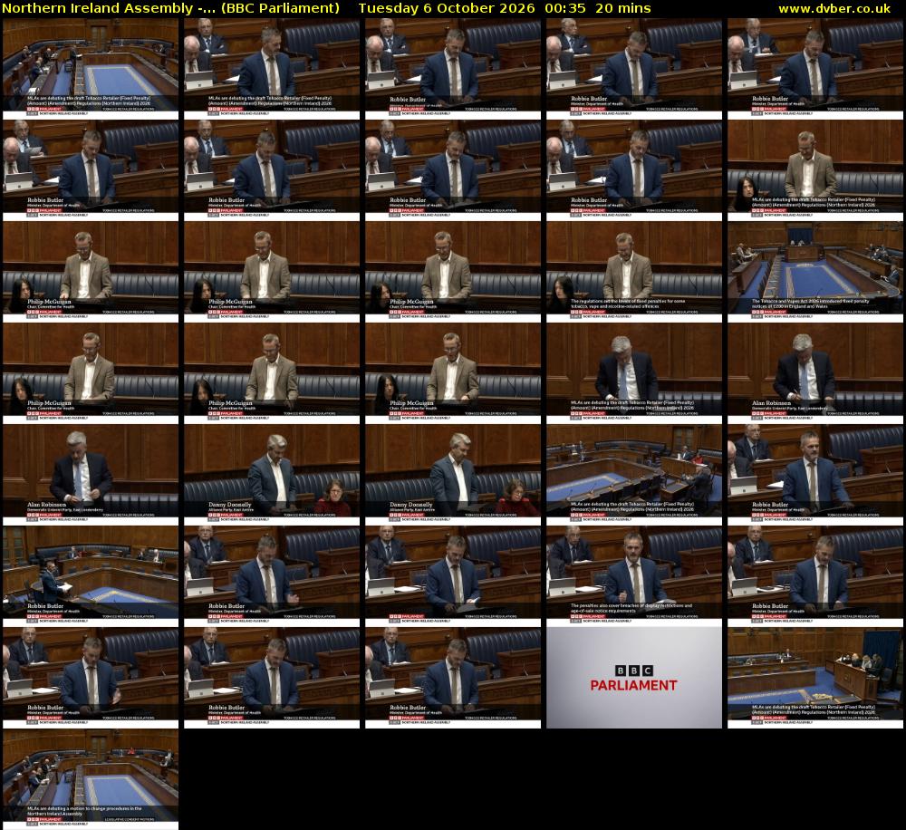 Northern Ireland Assembly -... (BBC Parliament) Tuesday 6 October 2026 00:35 - 00:55