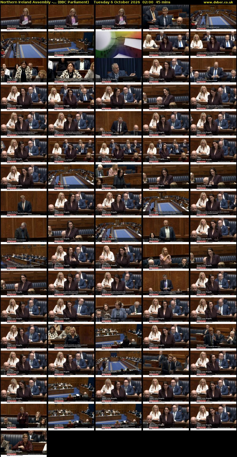 Northern Ireland Assembly -... (BBC Parliament) Tuesday 6 October 2026 02:00 - 02:45