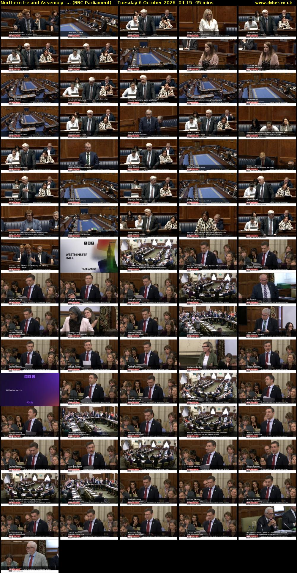 Northern Ireland Assembly -... (BBC Parliament) Tuesday 6 October 2026 04:15 - 05:00