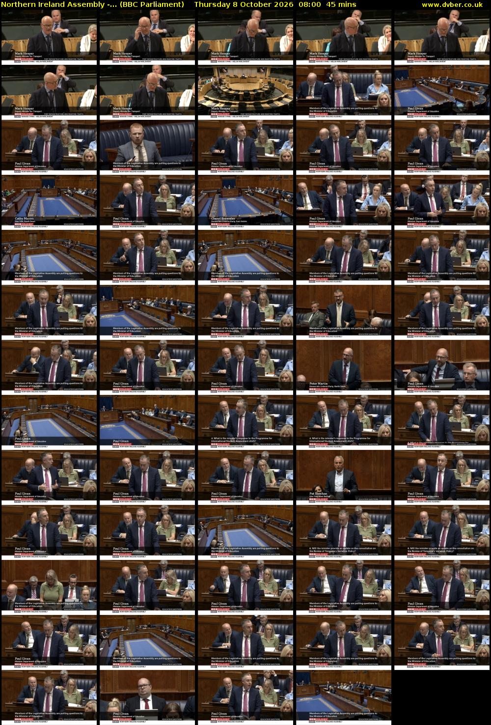 Northern Ireland Assembly -... (BBC Parliament) Thursday 8 October 2026 08:00 - 08:45