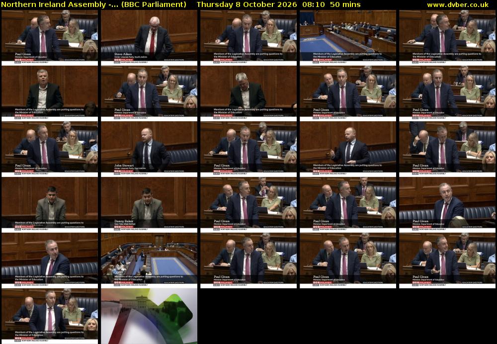 Northern Ireland Assembly -... (BBC Parliament) Thursday 8 October 2026 08:10 - 09:00
