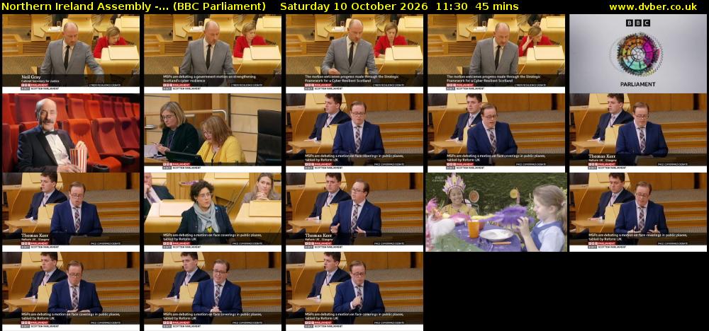Northern Ireland Assembly -... (BBC Parliament) Saturday 10 October 2026 11:30 - 12:15