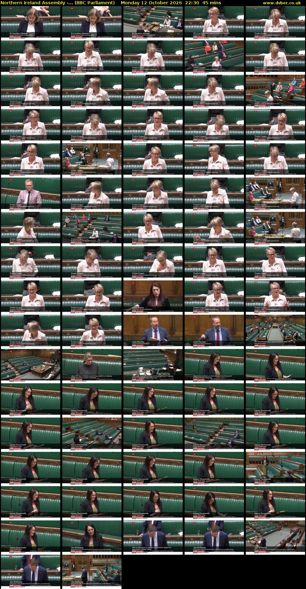 Northern Ireland Assembly -... (BBC Parliament) Monday 12 October 2026 22:30 - 23:15
