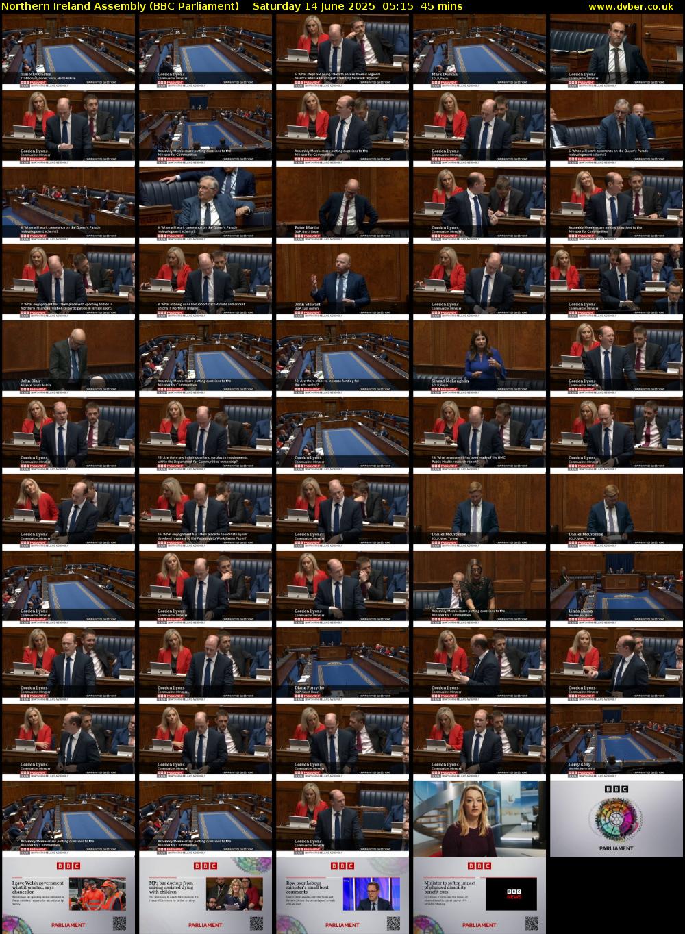 Northern Ireland Assembly (BBC Parliament) Saturday 14 June 2025 05:15 - 06:00
